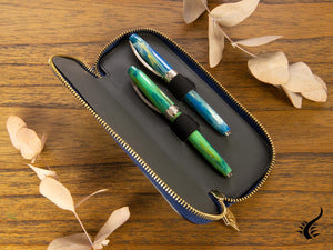 Porte-stylo Visconti 2, cuir, rigide, zip, bleu, KL06-02