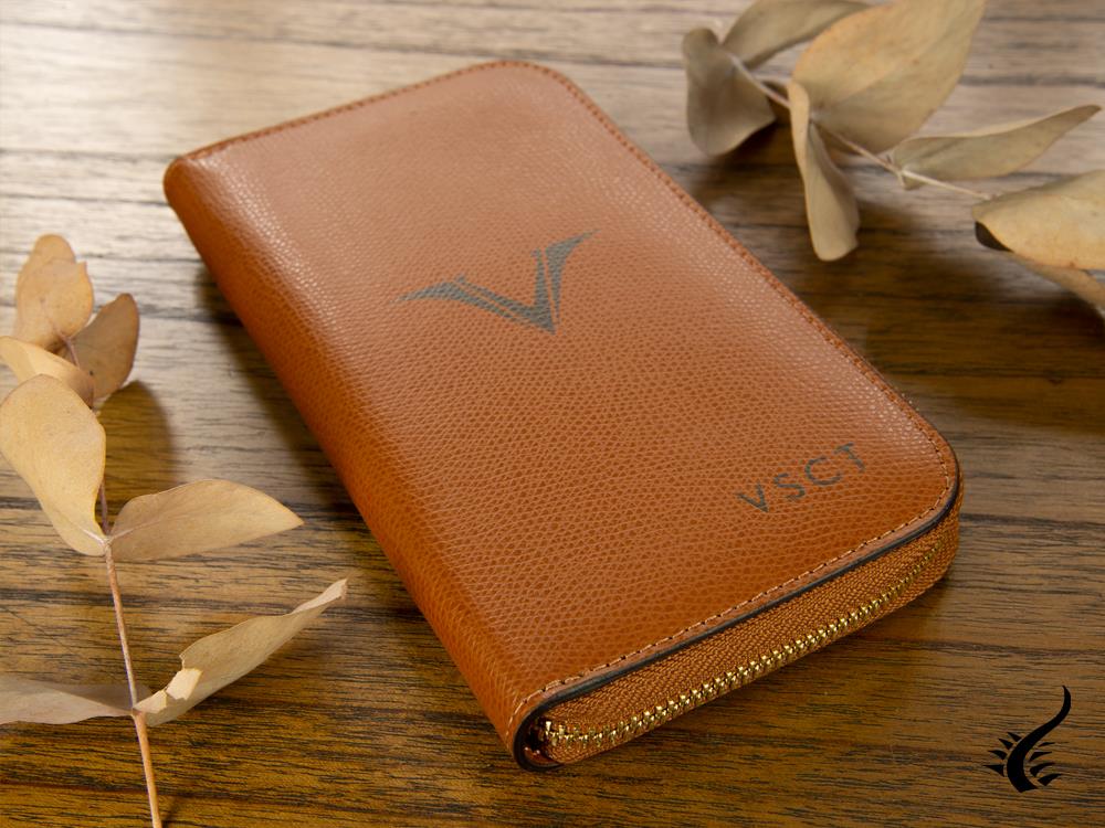 Visconti 3 Pen Case, Leather, Rigid, Zip, Brown, KL07-04