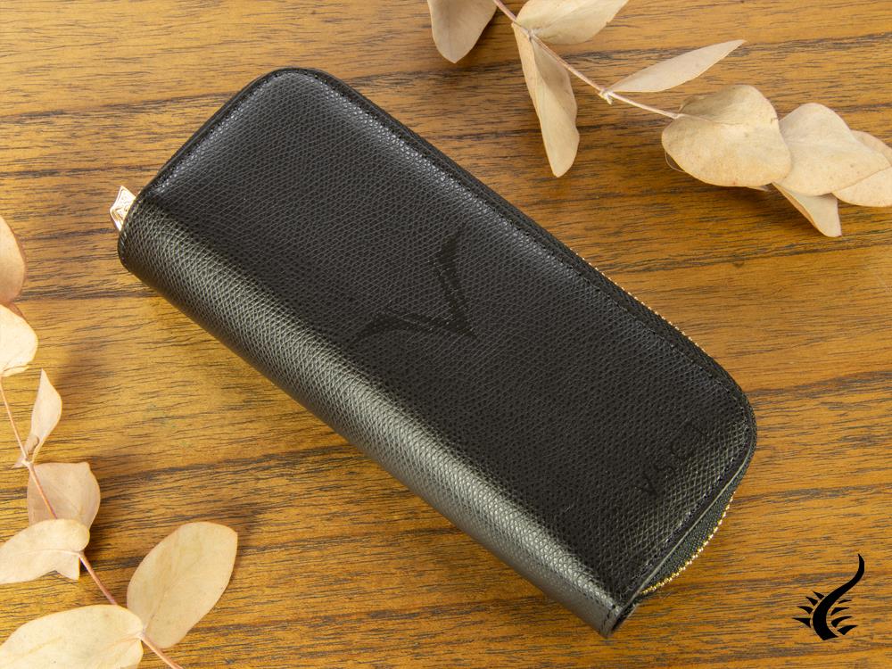 Visconti 4 Pen Case, Leather, Rigid, Zip, Black, KL08-01