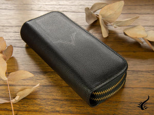 Visconti 4 Pen Case, Leather, Rigid, Zip, Black, KL08-01