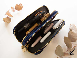 Étui à stylos Visconti 4, cuir, rigide, zip, bleu, KL08-02