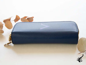 Visconti 4 Pen Case, Leather, Rigid, Zip, Blue, KL08-02