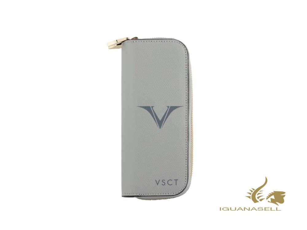 Visconti 4 Pen Case, Leather, Rigid, Zip, Grey, KL08-03