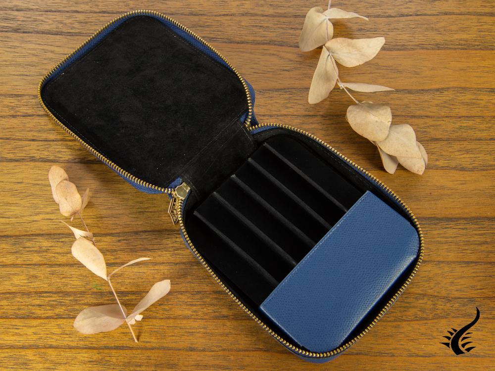 Étui à stylos Visconti 6, cuir, rigide, zip, bleu, KL09-02