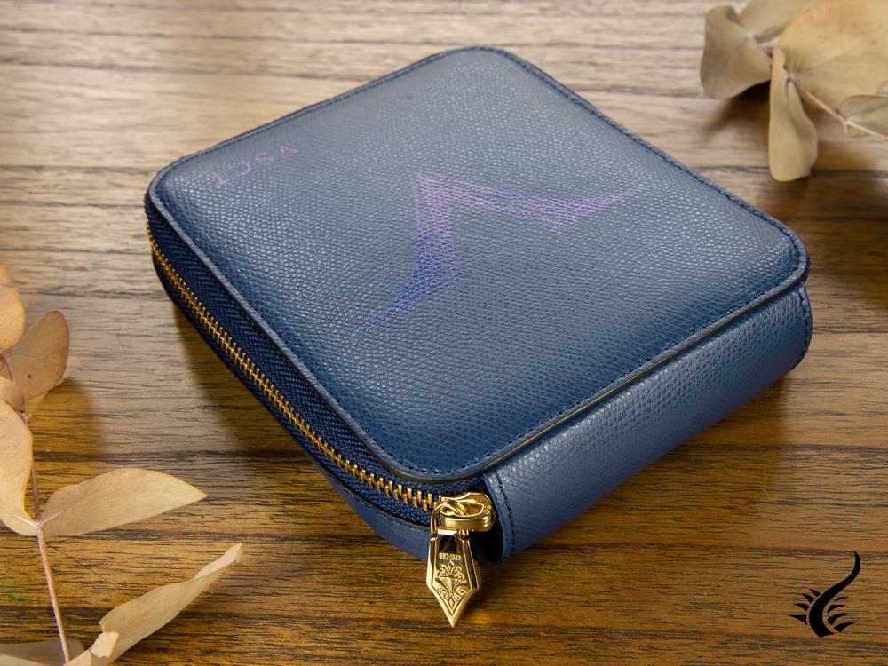 Visconti 6 Pen Case, Leather, Rigid, Zip, Blue, KL09-02