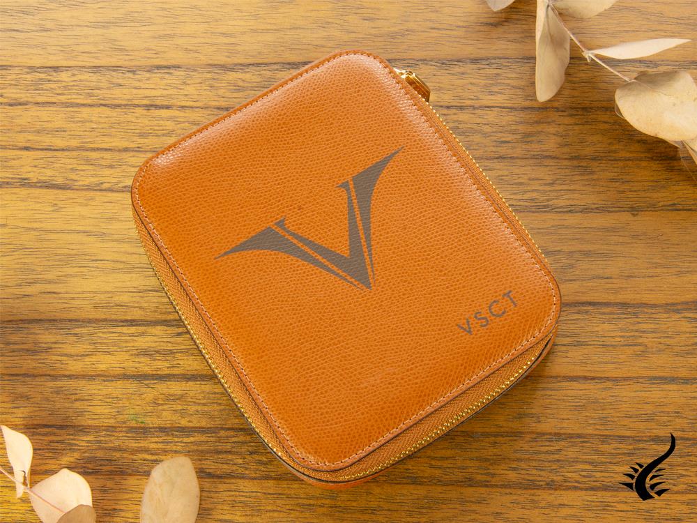 Visconti 6 Pen Case, Leather, Rigid, Zip, Brown, KL09-04