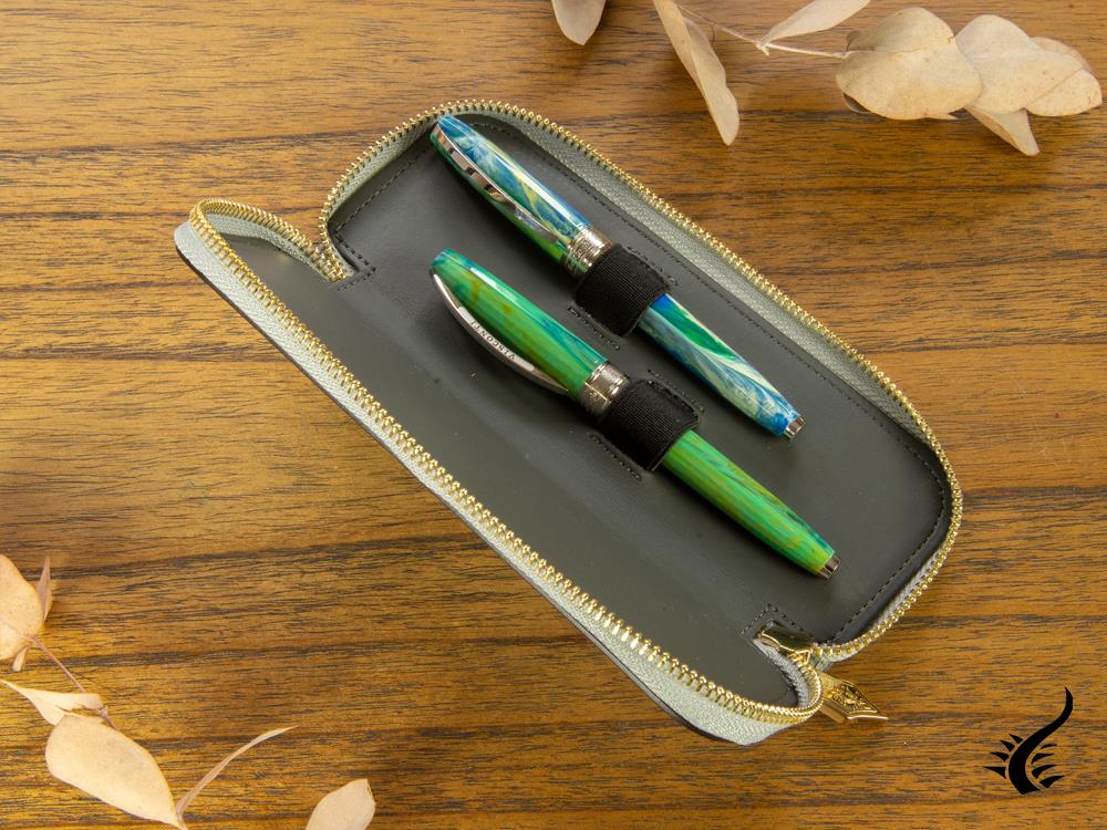 Visconti Accesorios 2 Pen Holder, Leather, Rigid, Zip, Grey, KL06-03