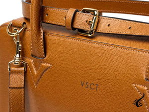 Visconti Business Travel Cognac Briefcase, Leather, Velvet, Brown, Zip, KL13-04