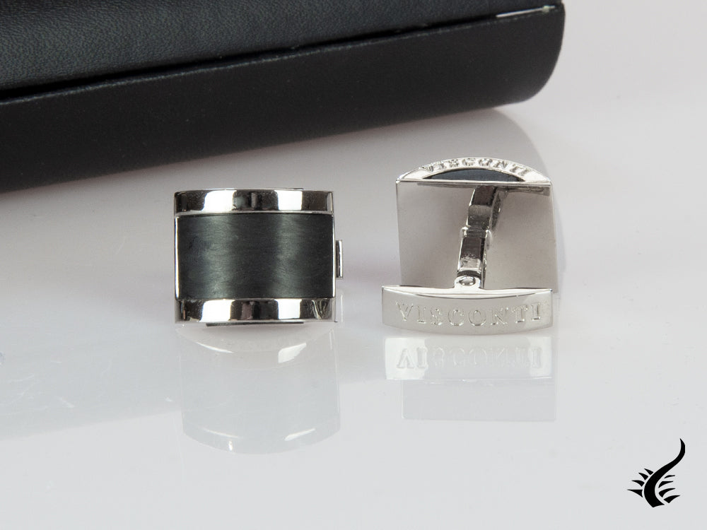 Visconti CarbonGraphite Cufflinks, Carbongraphyte, Palladium, Black, 980C023