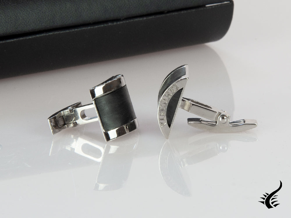 Visconti CarbonGraphite Cufflinks, Carbongraphyte, Palladium, Black, 980C023