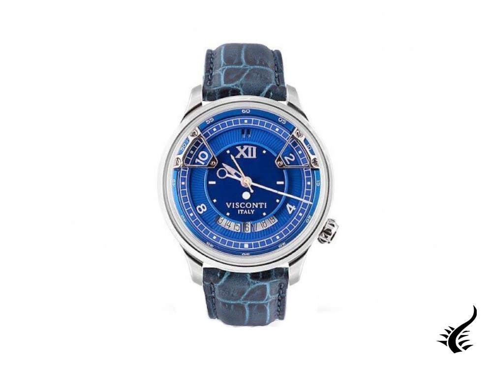 Montre automatique Visconti Opera, 43,50 mm, bleu, bracelet en cuir, KW23-03