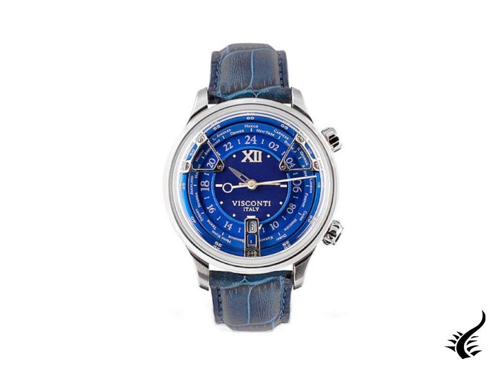 Visconti Opera GMT Automatic Watch, 43.50 mm, Blue, Leather strap, KW23-13