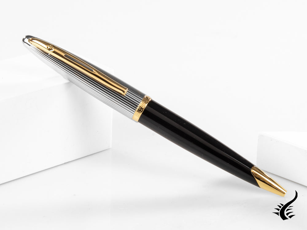 Stylo à bille Waterman Carene Deluxe Noir - Capuchon plaqué argent