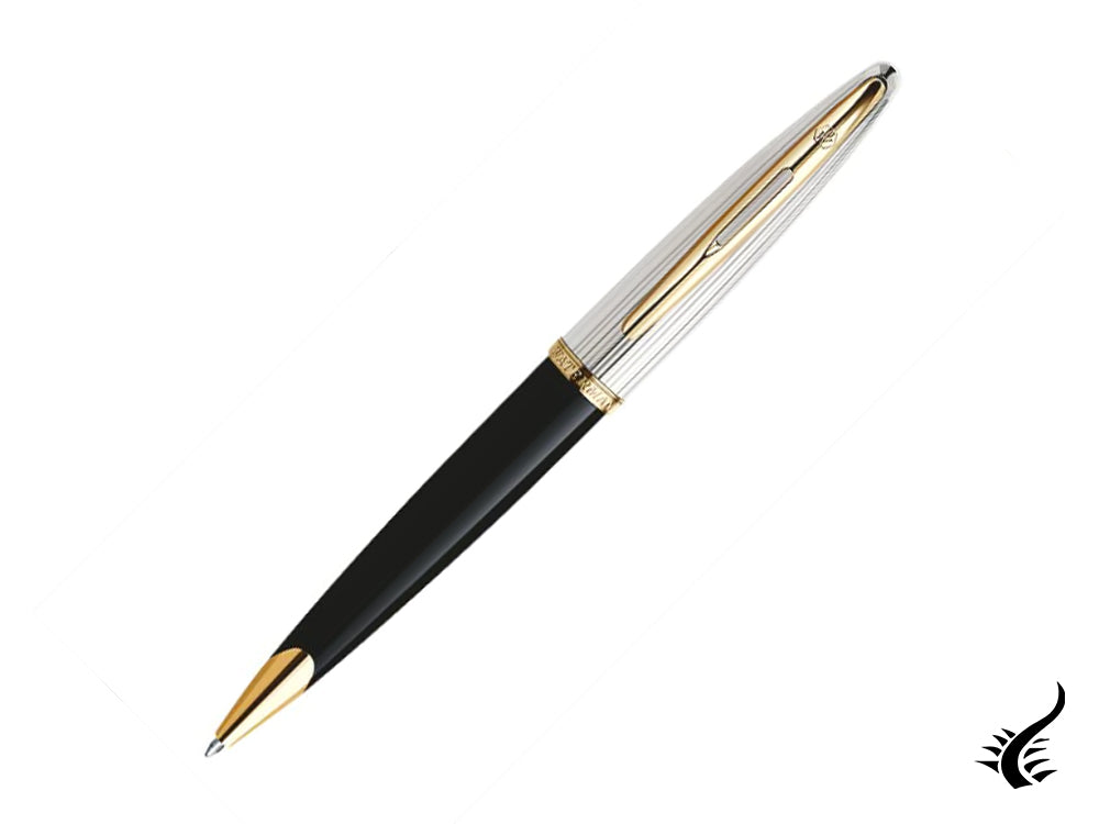 Waterman Carene Ballpoint Pen Deluxe Black - Silver Plated Cap