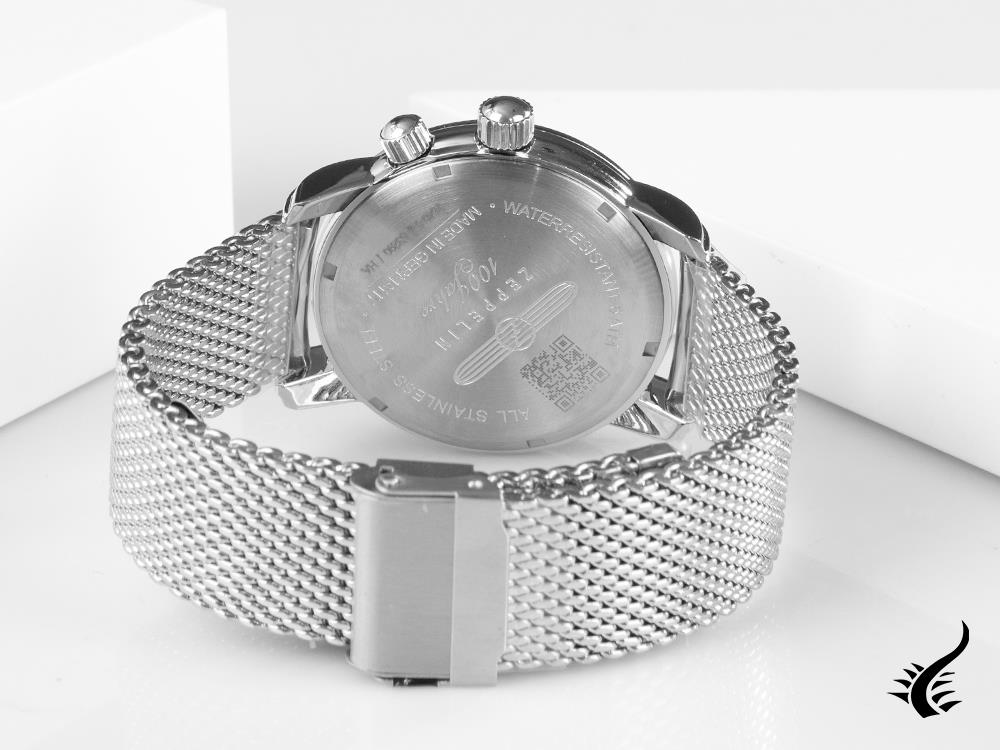 Montre à quartz Zeppelin 100 ans Zeppelin Ed. 1, argent, 42 mm, GMT, 7640M-1