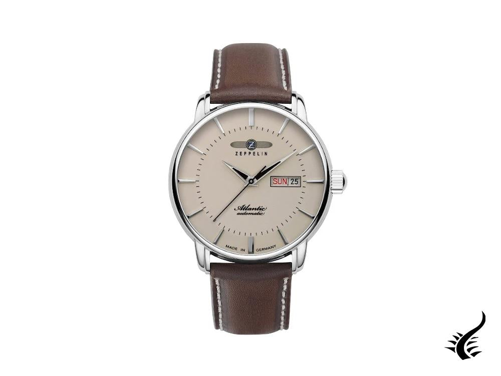 Zeppelin Atlantic Automatic Watch, Beige, 41 mm, Day and date, Leather, 8466-5