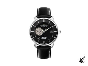 Montre automatique Zeppelin Atlantic, noire, 41 mm, jour, bracelet en cuir, 8470-2