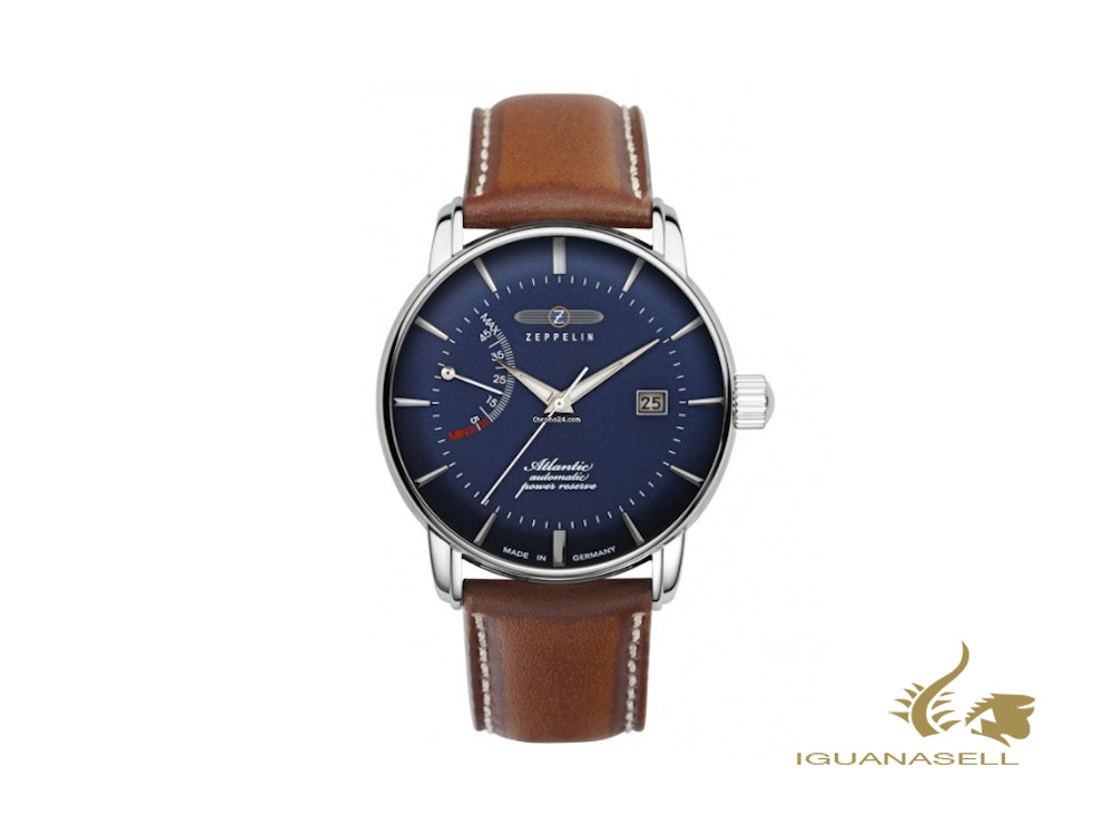 Montre automatique Zeppelin Atlantic, bleu, 42 mm, jour, bracelet en cuir, 8462-3