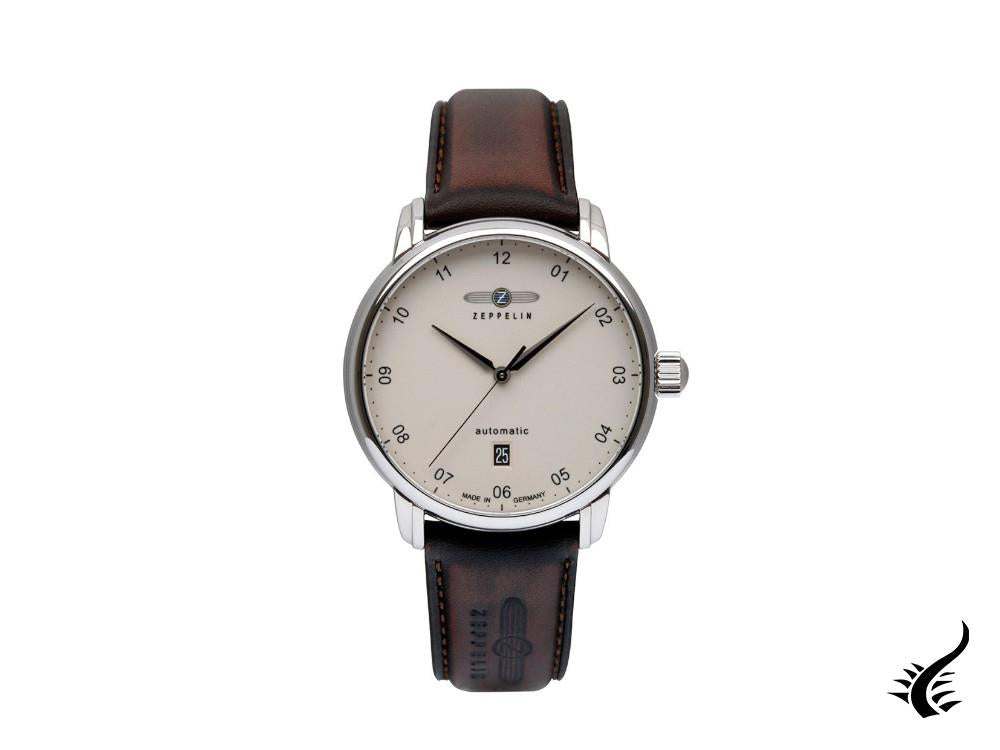 Zeppelin Captain Line Automatic Watch, Beige, 41 mm, Day, Leather strap, 8652-5