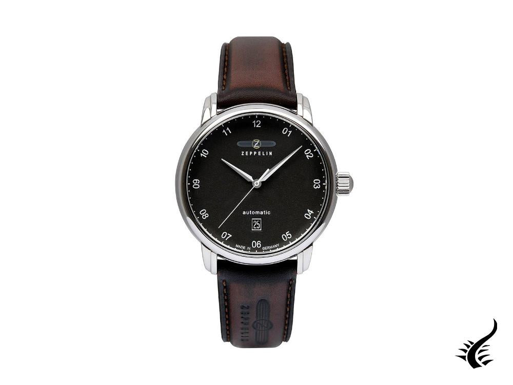 Zeppelin Captain Line Automatic Watch, Black, 41 mm, Day, Leather strap, 8652-2