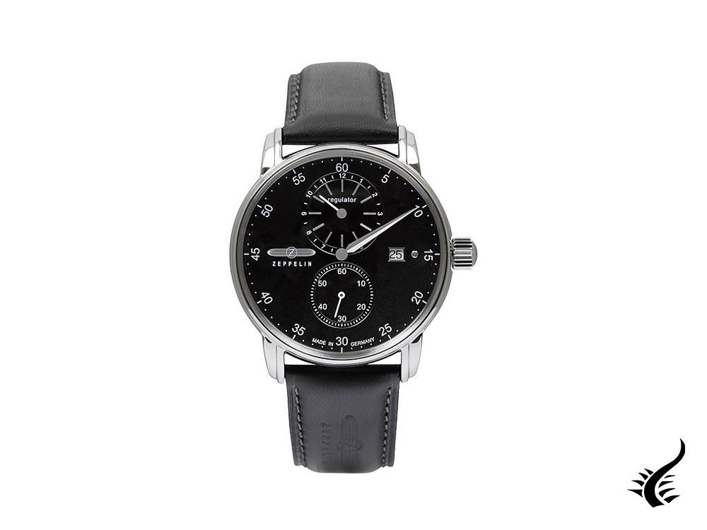 Montre automatique Zeppelin Captain Line, noire, 43 mm, jour, bracelet en cuir, 8622-2