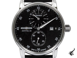 Montre automatique Zeppelin Captain Line, noire, 43 mm, jour, bracelet en cuir, 8622-2