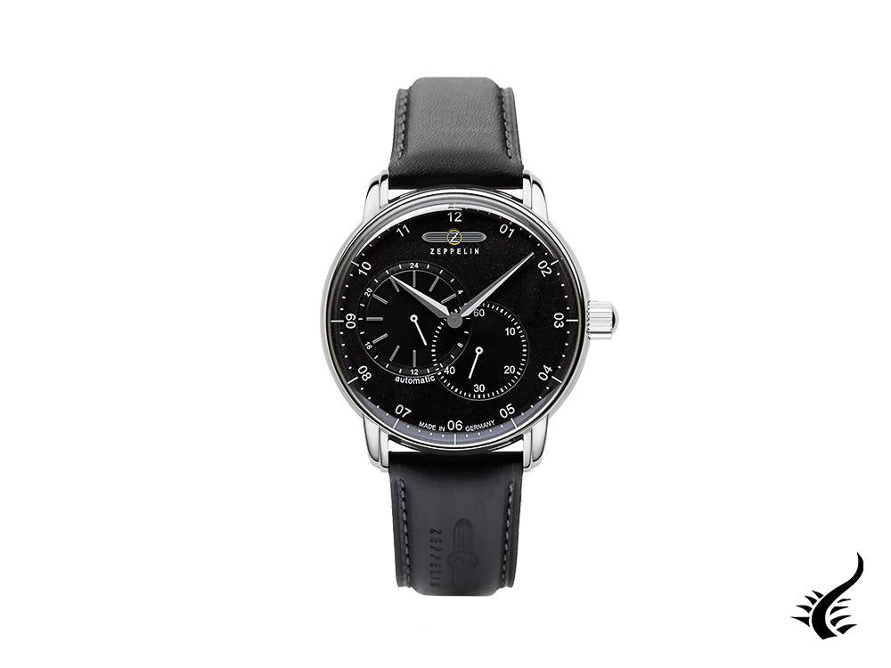 Montre automatique Zeppelin Captain Line, noire, 43 mm, bracelet en cuir, 8662-2