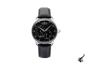 Montre automatique Zeppelin Captain Line, noire, 43 mm, bracelet en cuir, 8662-2