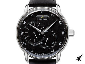 Montre automatique Zeppelin Captain Line, noire, 43 mm, bracelet en cuir, 8662-2