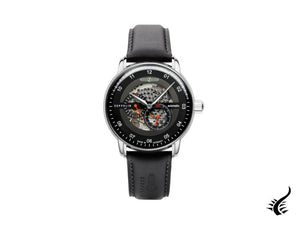 Montre automatique Zeppelin Captain Line, noire, 43 mm, bracelet en cuir, 8664-2