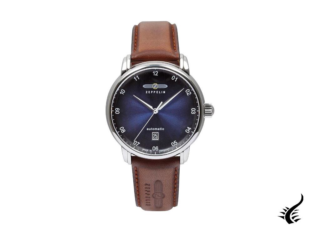 Zeppelin Captain Line Automatic Watch, Blue, 41 mm, Day, Leather strap, 8652-3