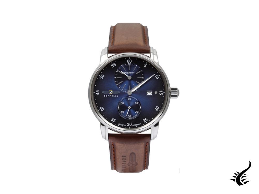 Montre automatique Zeppelin Captain Line, bleu, 43 mm, jour, bracelet en cuir, 8622-3