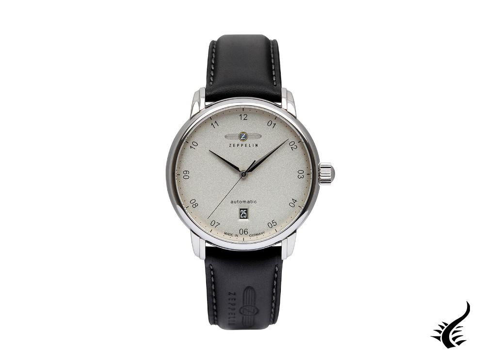 Montre automatique Zeppelin Captain Line, blanche, 41 mm, jour, bracelet en cuir, 8652-1