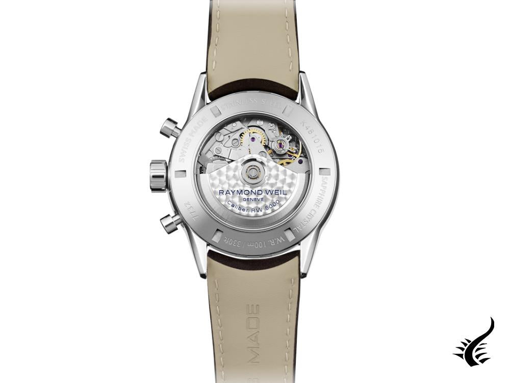 Montre automatique Zeppelin Captain Line, blanche, 41 mm, jour, bracelet en cuir, 8652-1