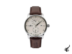 Montre automatique Zeppelin Captain Line, blanche, 43 mm, jour, bracelet en cuir, 8622-5