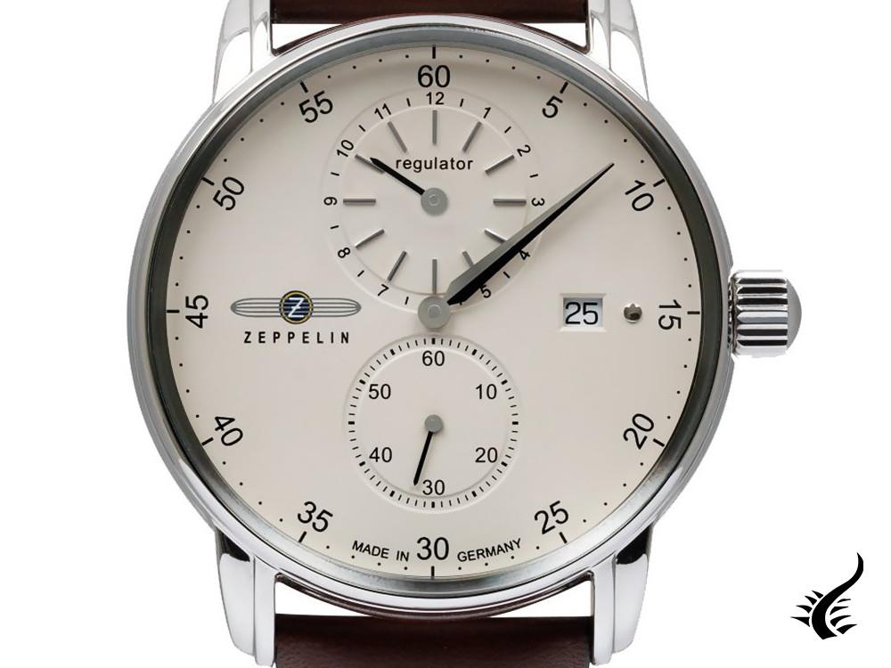 Montre automatique Zeppelin Captain Line, blanche, 43 mm, jour, bracelet en cuir, 8622-5