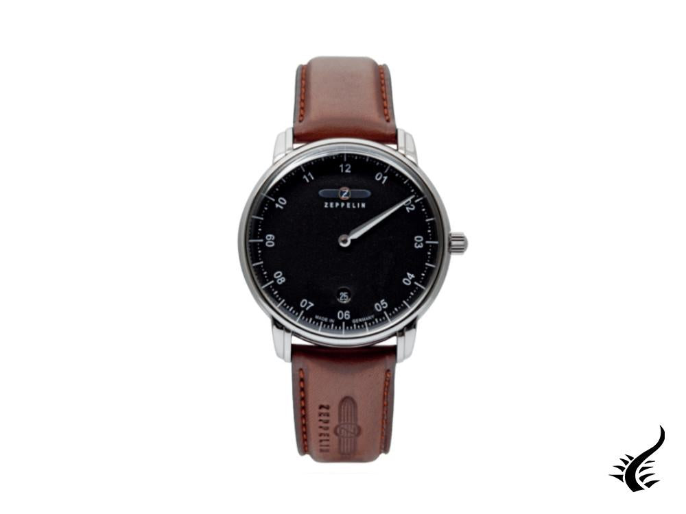 Zeppelin Captain Line Quartz Watch, Black, 41 mm, Day, Leather strap, 8642-2