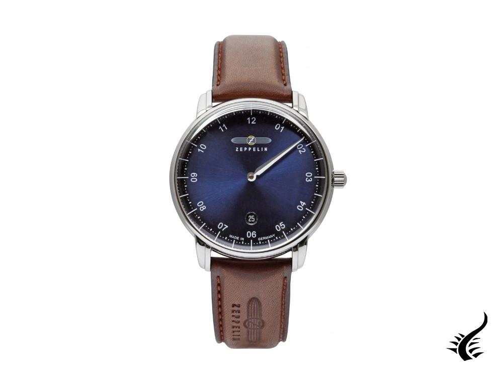 Zeppelin Captain Line Quartz Watch, Blue, 41 mm, Day, Leather strap, 8642-3