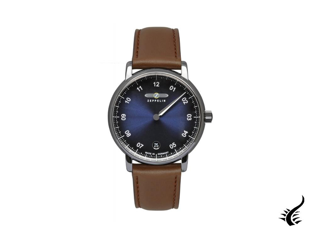 Zeppelin Captain Line Quartz Watch, Blue, 36 mm, Day, Leather strap, 8643-3