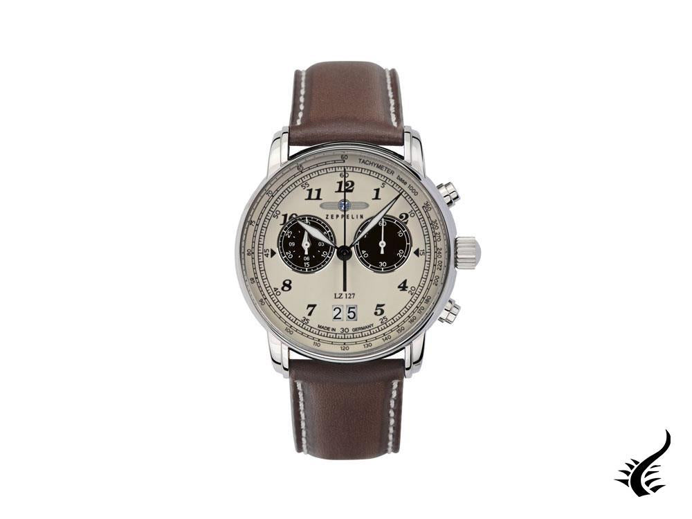 Montre à quartz Graf Zeppelin LZ 127, beige, 40 mm, chronographe, 8684-5