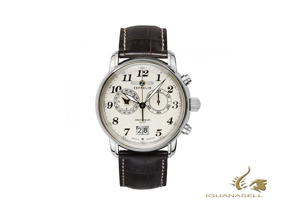 Montre à quartz Graf Zeppelin LZ 127, beige, 40 mm, chronographe, 7684-5