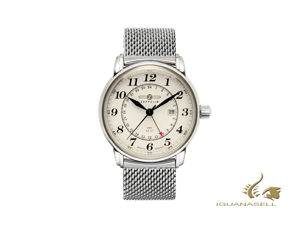 Montre à quartz Graf Zeppelin LZ 127, beige, 42 mm, GMT, 7642M-5