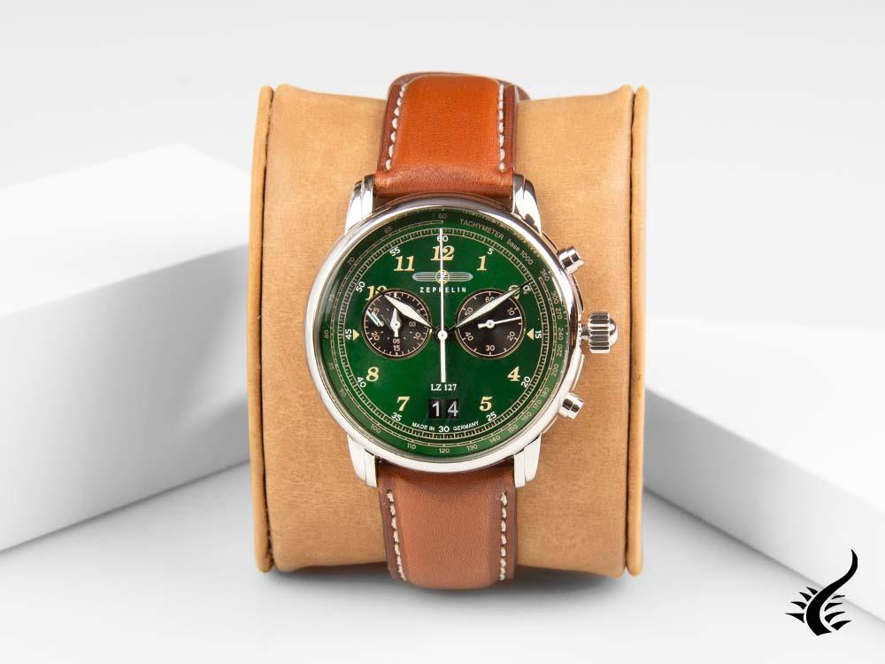 Montre à quartz Zeppelin LZ 127 Graf Zeppelin, verte, 40 mm, chronographe, 8684-4