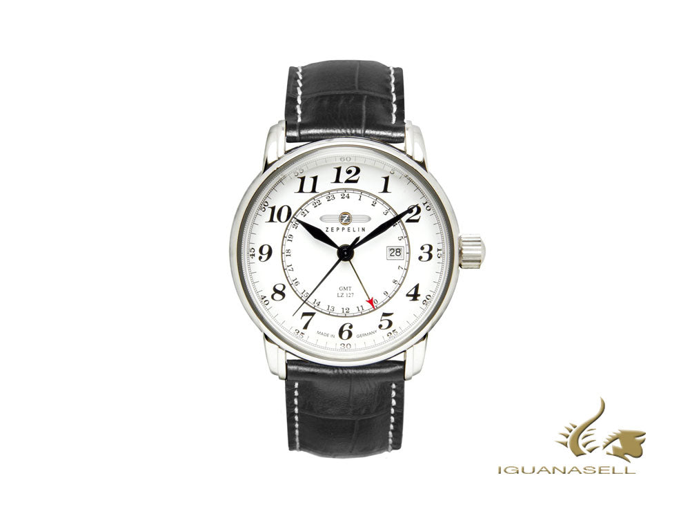 Montre à quartz Graf Zeppelin LZ 127, blanche, 42 mm, GMT, 7642-1