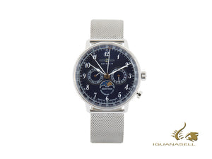 Montre à quartz Zeppelin LZ 129 Hindenburg Moonphase, bleu, 40 mm, 7036M-3