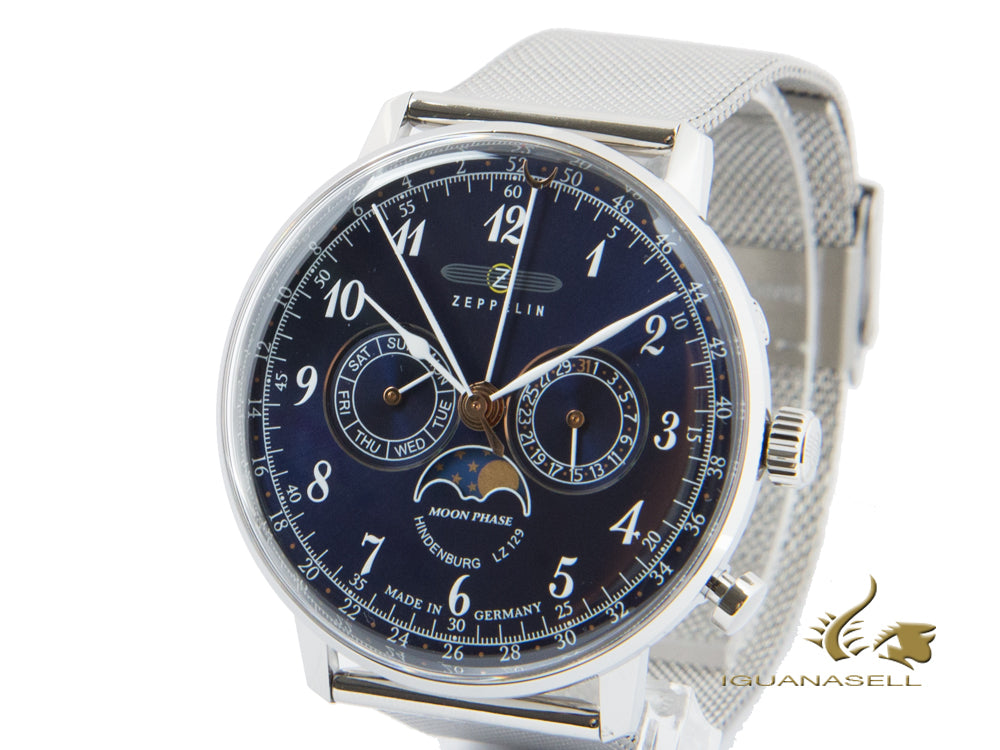 Zeppelin LZ 129 Hindenburg Moonphase Quartz Watch, Blue, 40 mm, 7036M-3