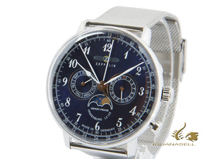 Montre à quartz Zeppelin LZ 129 Hindenburg Moonphase, bleu, 40 mm, 7036M-3