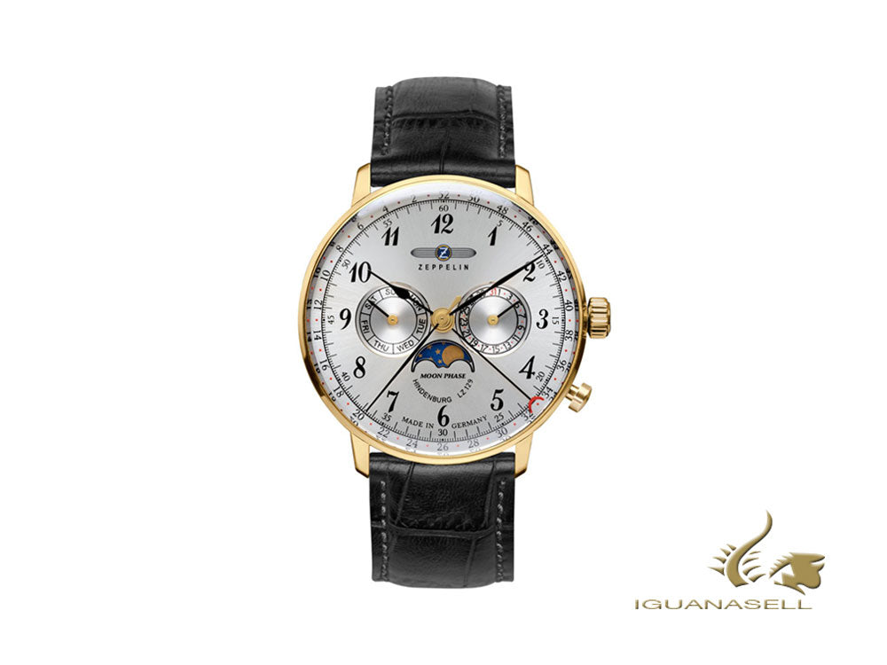 Montre à quartz Zeppelin LZ 129 Hindenburg Moonphase, PVD or, 40 mm, 7038-1