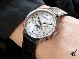 Montre à quartz Zeppelin LZ 129 Hindenburg Moonphase, argent, 40 mm, 7036-1