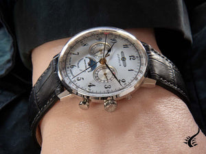 Montre à quartz Zeppelin LZ 129 Hindenburg Moonphase, argent, 40 mm, 7036-1